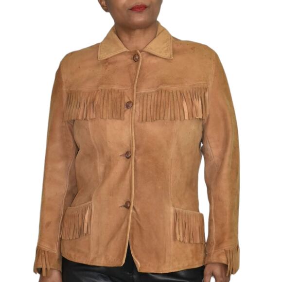 Vintage Fringe Leather Jacket Tan Blazer Deerskin Buckskin 70s Easy Rider Small - Picture 10 of 16